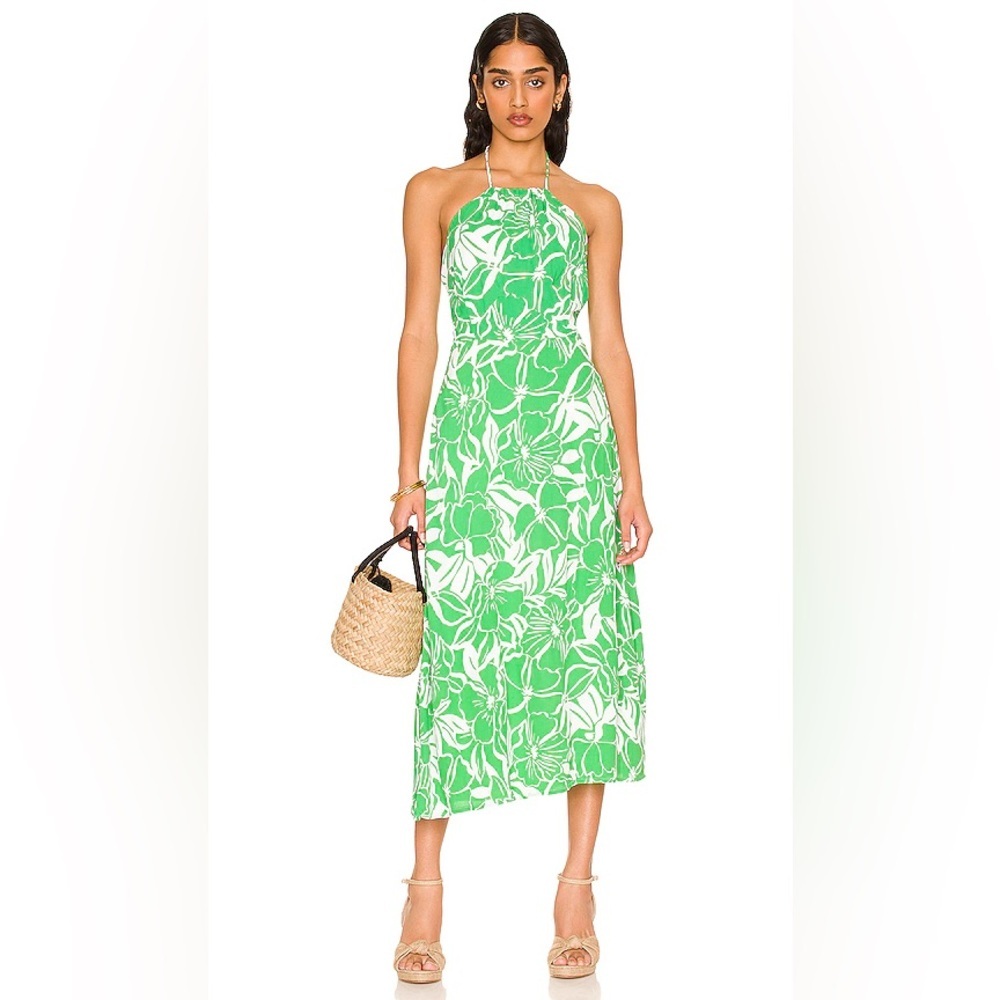 Revolve Green Tropical Pattern Midi Dress - Picture 10 of 13